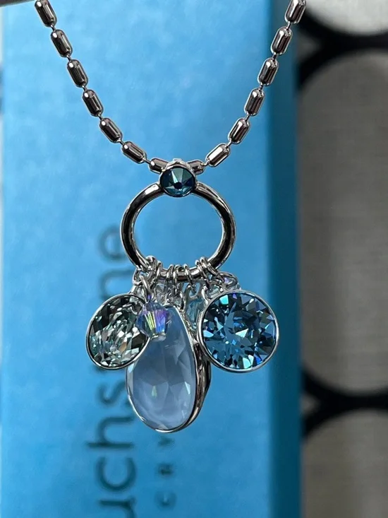 Swarovski Silver Necklace with Light Teardrop and Blue Accents Charmed Existence - Picture 3 of 10